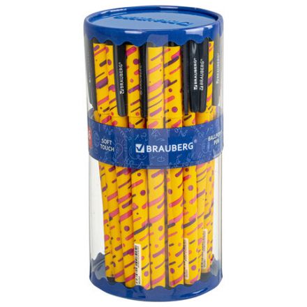 Ручка шариковая BRAUBERG SOFT TOUCH GRIP "LINES", СИНЯЯ, мягкое покрытие, узел 0,7 мм, 143724