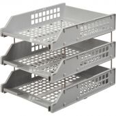 Лоток для бумаг горизонтальный Стамм Strong на металлических стержнях серый (3 штуки в упаковке)