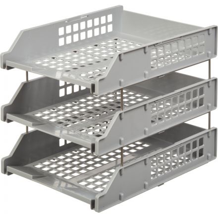 Лоток для бумаг горизонтальный Стамм Strong на металлических стержнях серый (3 штуки в упаковке)