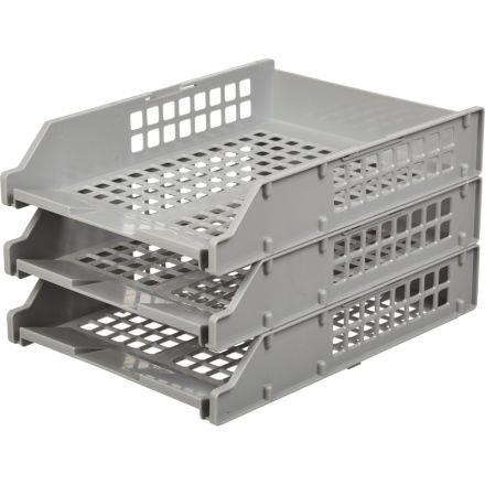 Лоток для бумаг горизонтальный Стамм Strong на металлических стержнях серый (3 штуки в упаковке)