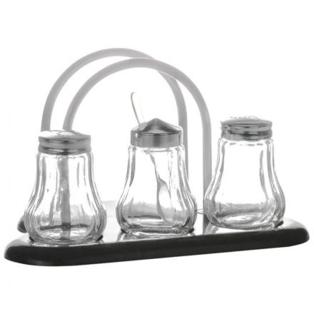 Набор для специй 3пр.(соль,перец,горч) + салфетница пластик, кт970