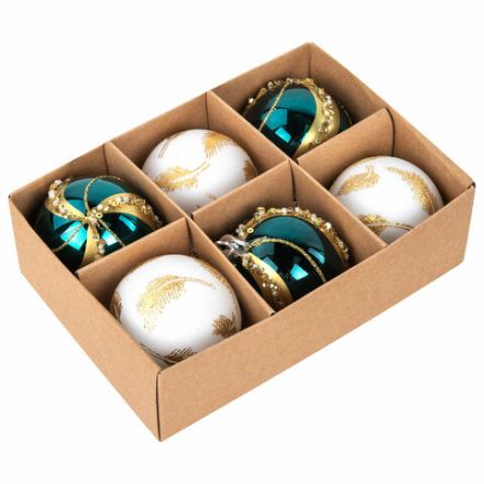 Шары ёлочные 6 шт., 6 см, "Peacock", пластик, бирюзовый/золото, ЗОЛОТАЯ СКАЗКА, 592179