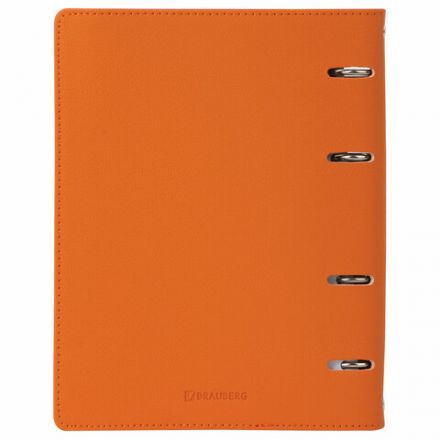 Тетрадь на кольцах А5 (180х220 мм), 120 листов, под кожу, клетка, BRAUBERG "Joy", оранжевый/светло-оранжевый, 129992