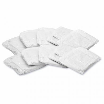 Халат одноразовый белый на кнопках КОМПЛЕКТ 10 шт., XL, 52-54 размер, 110 см, рукав на резинке, 30 г/м2, ОПТИТРЕЙД