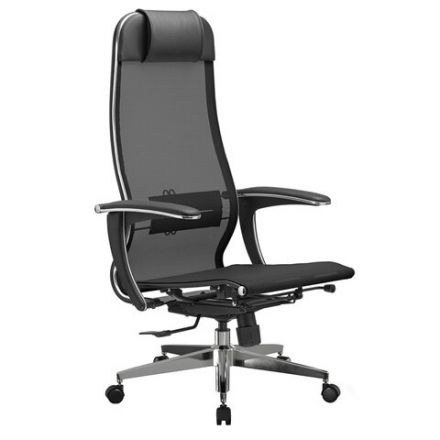 Кресло офисное МЕТТА "К-4-Т" хром, прочная сетка, сиденье и спинка регулируемые, черное