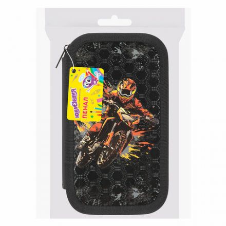 Пенал ЮНЛАНДИЯ, 2 отделения, ламинированный картон, конгрев, 19х11 см, "Fire moto", 273496