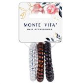 Резинки для волос НАБОР 3 шт., диаметр 5,5 см, пружинка, чёрный, серебристый, коричневый, MONTE VITA (МОНТЕ ВИТА), 457057