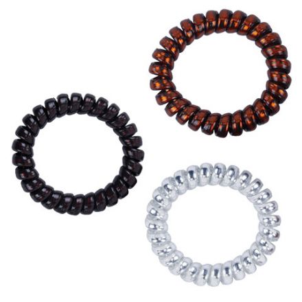 Резинки для волос НАБОР 3 шт., диаметр 5,5 см, пружинка, чёрный, серебристый, коричневый, MONTE VITA (МОНТЕ ВИТА), 457057