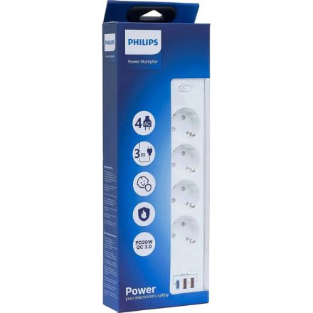 Сетевой фильтр Philips CHP4346WB/51 4р/3м с USB, 10А, белый