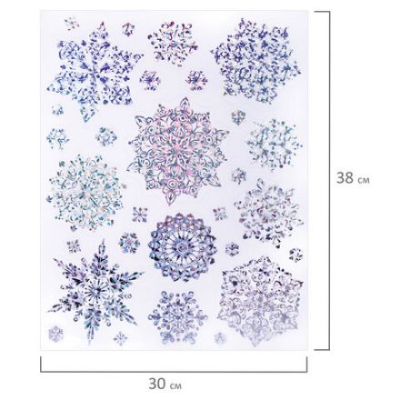 Наклейка для окон, 30х38 см, "Морозные снежинки", голография, серебро, ЗОЛОТАЯ СКАЗКА, 592574