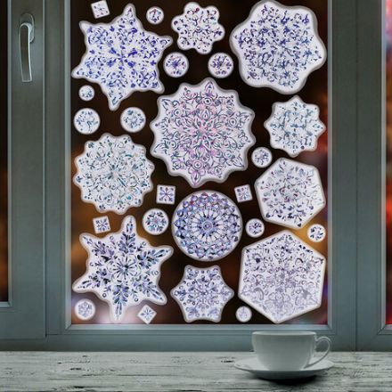 Наклейка для окон, 30х38 см, "Морозные снежинки", голография, серебро, ЗОЛОТАЯ СКАЗКА, 592574