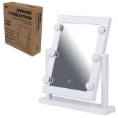Зеркало для макияжа гримерное, 6 LED-ламп, 3 режима свечения, размер 21х29 см, работа от USB или 4хAA, цвет белый, WBZ (ВБЗ), 609334