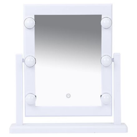 Зеркало для макияжа гримерное, 6 LED-ламп, 3 режима свечения, размер 21х29 см, работа от USB или 4хAA, цвет белый, WBZ (ВБЗ), 609334