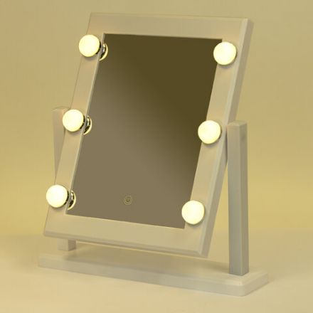 Зеркало для макияжа гримерное, 6 LED-ламп, 3 режима свечения, размер 21х29 см, работа от USB или 4хAA, цвет белый, WBZ (ВБЗ), 609334