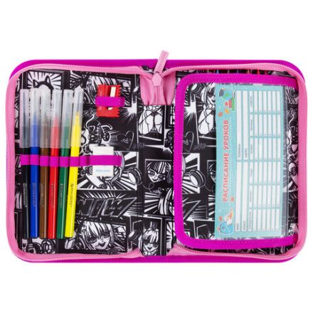 Пенал BRAUBERG с наполнением, 1 отделение, 1 откидная планка, 24 предмета, 21х14 см, "Anime movie", 272349