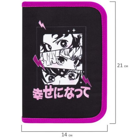 Пенал BRAUBERG с наполнением, 1 отделение, 1 откидная планка, 24 предмета, 21х14 см, "Anime movie", 272349