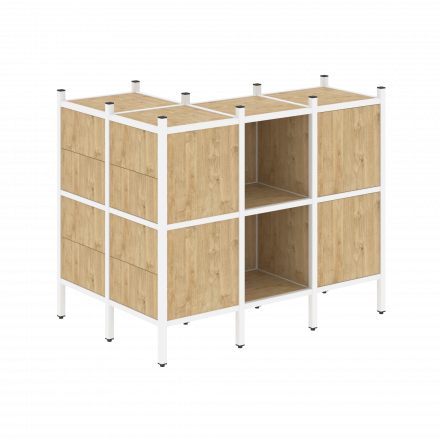 Loft Угловой внешний стеллаж наборный VR.L-51 Тиквуд светлый/Белый металл 862*1278*1047