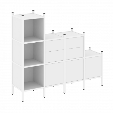 Loft Прямой стеллаж наборный VR.L-17 Белый бриллиант/Белый металл 1278*446*1458