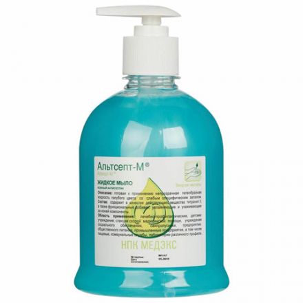 Мыло жидкое дезинфицирующее 500 мл АЛЬТСЕПТ М, увлажняющее, дозатор Мыло жидкое дезинфицирующее 500 мл АЛЬТСЕПТ М, увлажняющее, дозатор