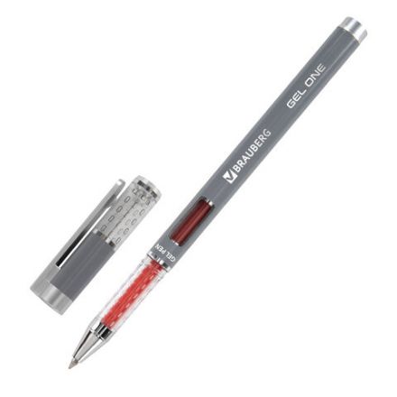 Ручка гелевая BRAUBERG "GEL ONE", КРАСНАЯ, стандартный узел 0,5 мм, линия письма 0,35 мм, 144038