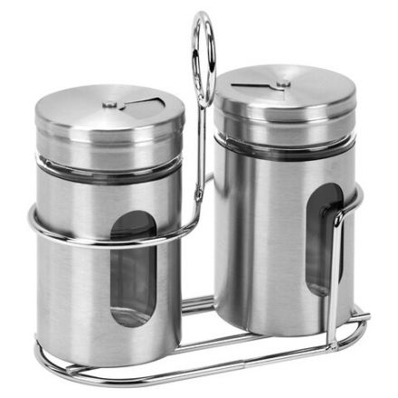 Набор для специй 2х100 мл, ULTRA, подставка + солонка + перечница, 3 типа отверстий, WEGLA (ВЕГЛА), 700235