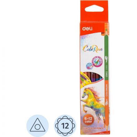 Карандаши цветные Deli EC00500 ColoRun липа 12цв/наб 2сторонние (6шт)