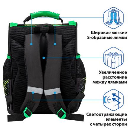 Ранец ПИФАГОР BASIC, 1 отделение, 3 кармана, эргономичная спинка, "Monster steel", 35х28х18 см, 270686