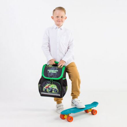 Ранец ПИФАГОР BASIC, 1 отделение, 3 кармана, эргономичная спинка, "Monster steel", 35х28х18 см, 270686