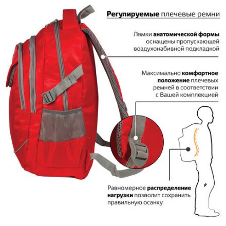 Рюкзак BRAUBERG HIGH SCHOOL универсальный, 3 отделения, "Рассвет", красный, 46х31х18 см, 225522