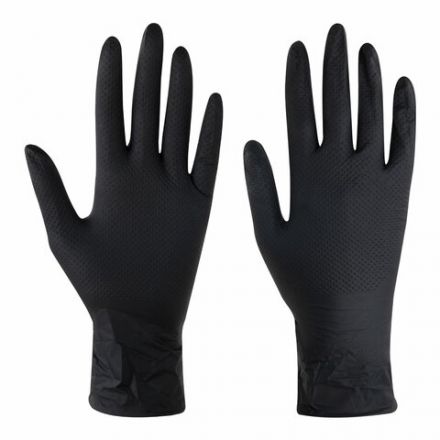 Перчатки нитриловые сверхпрочные с текстурой SFM MEGA TEX BLACK, Германия, 25 пар (50 штук), размер 8-9 (большой)