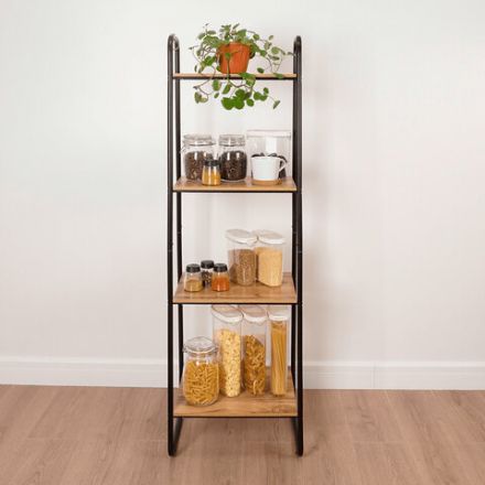 Стеллаж на металлокаркасе "Скандинавия-14", 450х385х1470 мм, 4 полки ЛДСП, черный/дуб, CТCП14 Ч