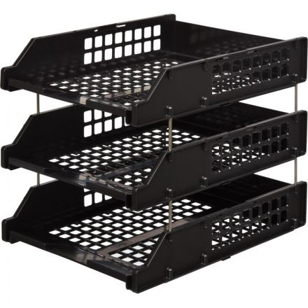 Лотки для бумаг горизонтальные Стамм Strong 3 штуки на металлических стержнях черные