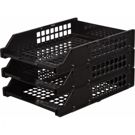 Лотки для бумаг горизонтальные Стамм Strong 3 штуки на металлических стержнях черные