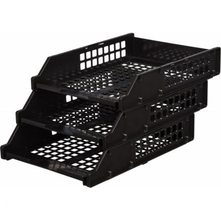 Лотки для бумаг горизонтальные Стамм Strong 3 штуки на металлических стержнях черные