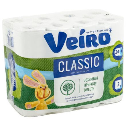Бумага туалетная бытовая, спайка 24 шт., 2-х слойная (24х17,5 м), VEIRO Classic, белая, 5с224 Бумага туалетная бытовая, спайка 24 шт., 2-х слойная (24х17,5 м), VEIRO Classic, белая, 5с224