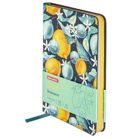 Блокнот МАЛЫЙ ФОРМАТ (100х150 мм) А6, BRAUBERG VISTA "Lemon Story", под кожу, гибкий, срез фольга, 80 л., 112096