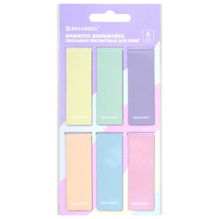 Закладки для книг МАГНИТНЫЕ, "PASTEL", набор 6 штук, 60x20 мм, BRAUBERG, 117013 Закладки для книг МАГНИТНЫЕ, "PASTEL", набор 6 штук, 60x20 мм, BRAUBERG, 117013