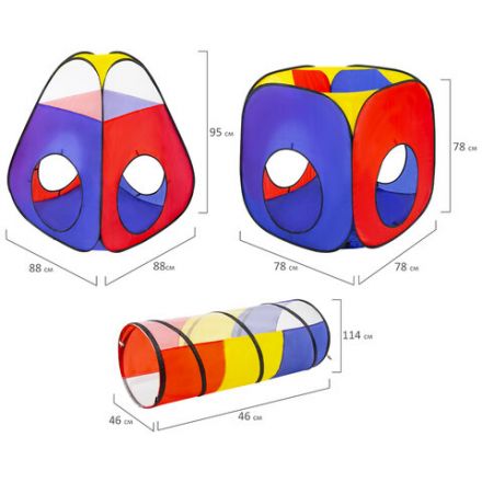 Детская игровая палатка-лабиринт с 2 тоннелями и кубом, 4 в 1, в сумке, BRAUBERG KIDS, 665171