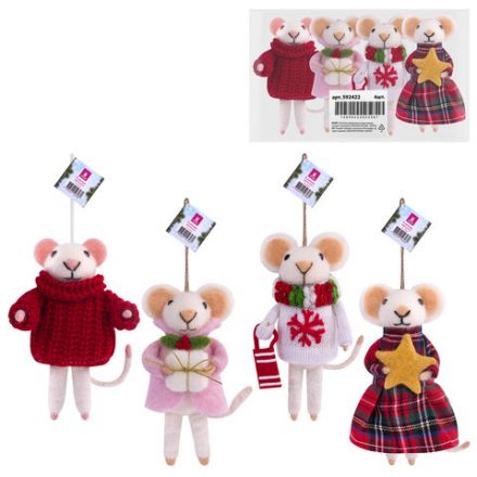 Украшение ёлочное (1 шт.) "Мышка", 6х5х13 см, фетр, хлопок, ассорти 4 дизайна, ЗОЛОТАЯ СКАЗКА, 592422