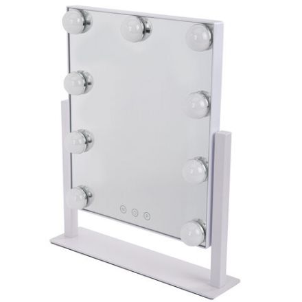 Зеркало для макияжа гримерное с подсветкой, 9 LED-ламп, 3 режима свечения, размер 25х30 см, работа от сети 220 V, цвет белый, BRABIX, 609335