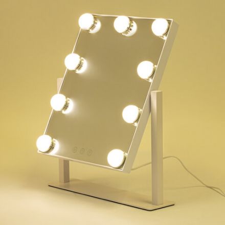Зеркало для макияжа гримерное с подсветкой, 9 LED-ламп, 3 режима свечения, размер 25х30 см, работа от сети 220 V, цвет белый, BRABIX, 609335