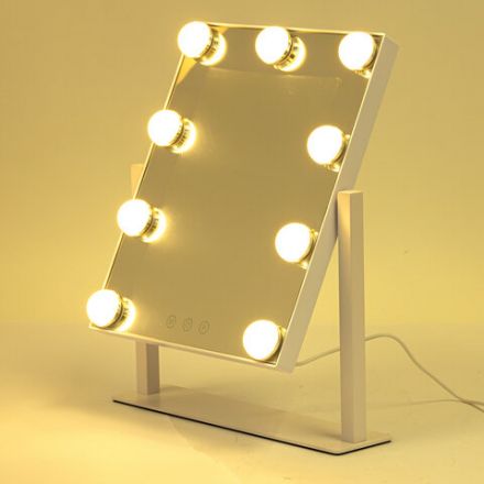 Зеркало для макияжа гримерное с подсветкой, 9 LED-ламп, 3 режима свечения, размер 25х30 см, работа от сети 220 V, цвет белый, BRABIX, 609335