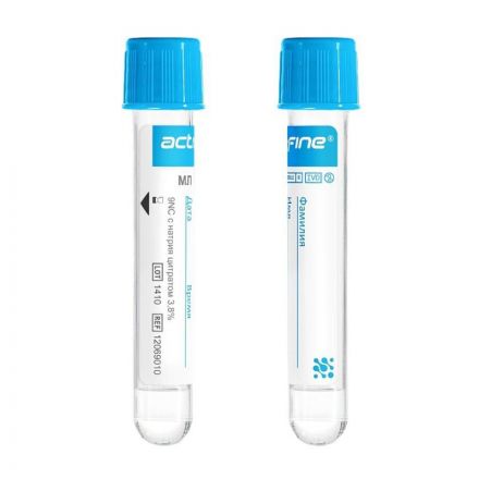 Вакуумные пробирки с Na цитрат 3,8% 4,05мл (13х75мм) Acti-Fine 50 шт/уп