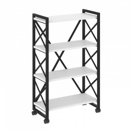 Loft Стеллаж на колесных опорах-4 полки VR.L-MST.K-4.8 Белый бриллиант/Чёрный металл 800*400*1334