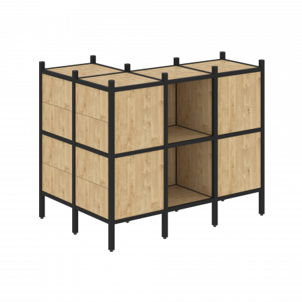 Loft Угловой внешний стеллаж наборный VR.L-51 Тиквуд светлый/Чёрный металл 862*1278*1047