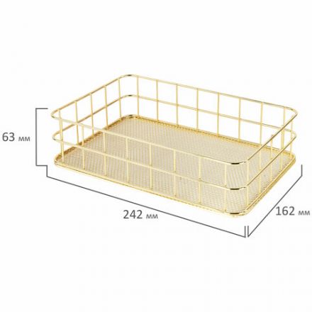 Органайзер-корзинка для косметики и мелочей металлическая MONTE VITA (МОНТЕ ВИТА), 242х162х63 мм, золото, 272481