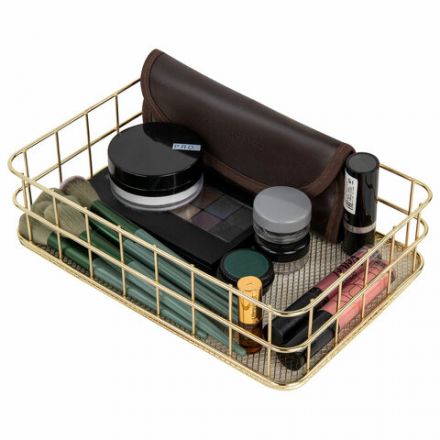 Органайзер-корзинка для косметики и мелочей металлическая MONTE VITA (МОНТЕ ВИТА), 242х162х63 мм, золото, 272481