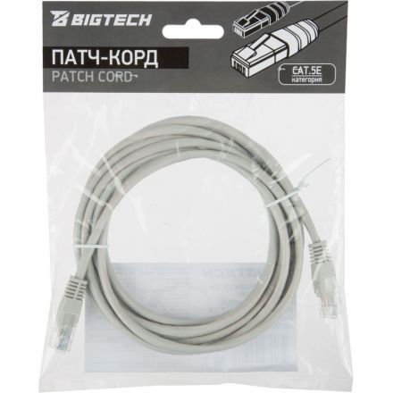 Патч-корд BigTech OPCC004 UTP CCA кат.5e/3м/литой/многожильный (серый)