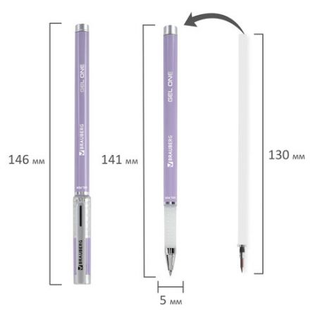 Ручка гелевая BRAUBERG "GEL ONE PASTEL", ЧЕРНАЯ, корпус ассорти, узел 0,5 мм, линия 0,35 мм, 144039