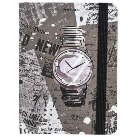 Блокнот с резинкой в клетку 96 л., МАЛЫЙ ФОРМАТ А6 (109х148 мм), твердая обложка, BRAUBERG, "Часы", 113737 Блокнот с резинкой в клетку 96 л., МАЛЫЙ ФОРМАТ А6 (109х148 мм), твердая обложка, BRAUBERG, "Часы", 113737